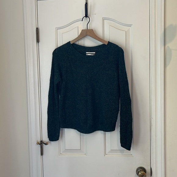 Anthropologie | Keely Fisherman Cable Knit Pointelle Marled Green Sweater XS - Picture 4 of 10
